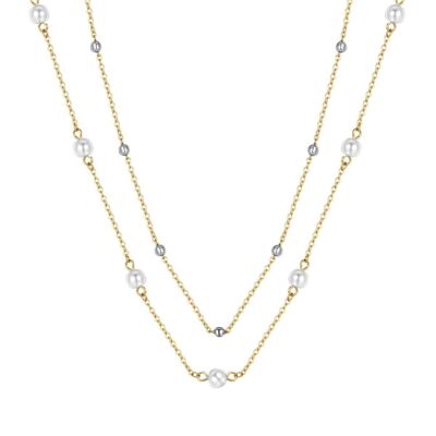 IP gold steel necklace with pearls