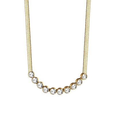 IP gold steel necklace with white stones