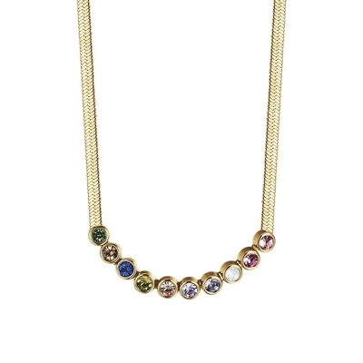 Halskette aus Edelstahl in IP-Gold mit mehrfarbigen Steinen
