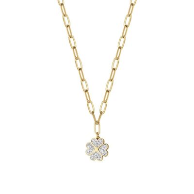 Halskette aus IP-Goldstahl mit vierblättrigem Kleeblatt und Kristallen, 329