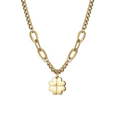 IP gold steel necklace with four-leaf clover, 346