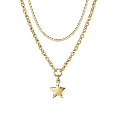 Gold IP steel necklace with star 1