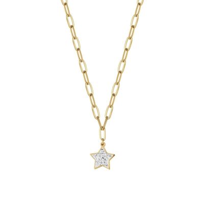 IP gold steel necklace with star and white crystals