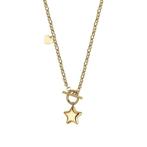 Collana in acciaio ip gold con stella e cuore