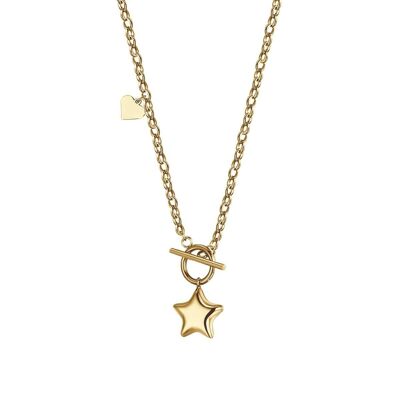 IP gold steel necklace with star and heart