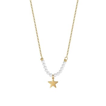 Collier en acier doré IP avec étoile et perles blanches