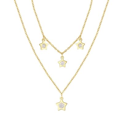 IP gold steel necklace with stars and white crystals