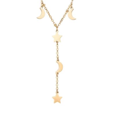 IP gold steel necklace with stars and moon