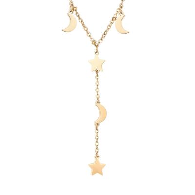 Collier en acier doré IP avec étoiles et lune