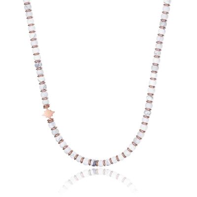 IP rose steel necklace with white stones