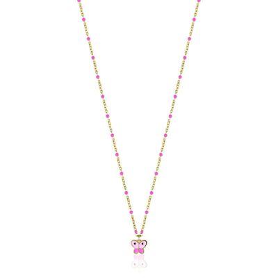 Junior-Halskette aus ip-vergoldetem Stahl mit Schmetterling und rosa Emaille