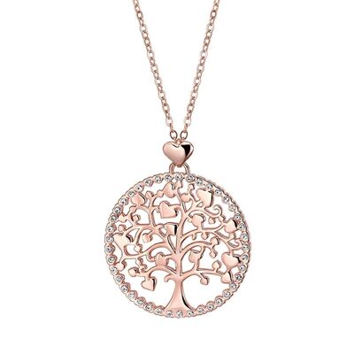 Long collier en acier rose # 039; arbre de la vie