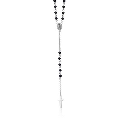 Steel rosary necklace with black crystals 1