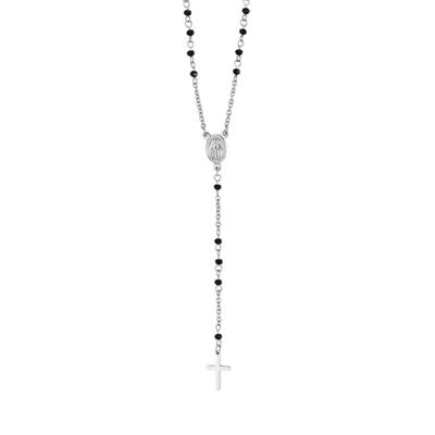 Steel rosary necklace with black crystals 2