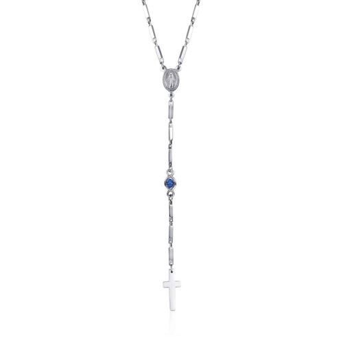 Collana rosario in acciaio e cristalli blu capri