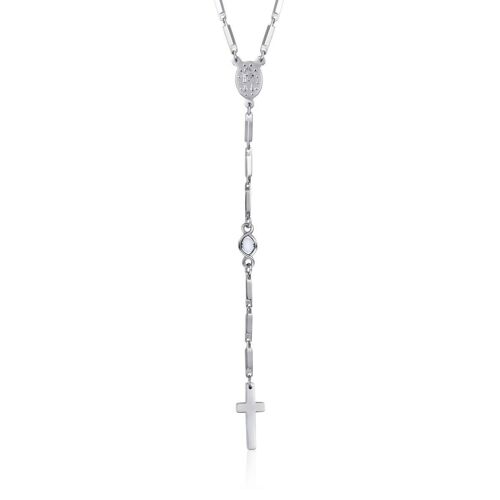 Collana rosario in acciaio e cristalli white alabaster