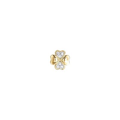 Four-leaf clover drop in ip gold steel with white crystals
