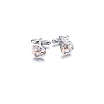 Steel cufflinks with rose ip anchor