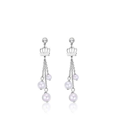 Steel earrings with crowns and white pearls
