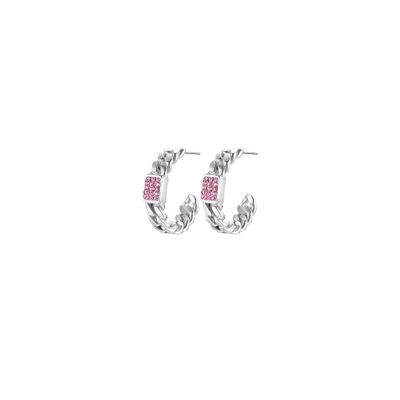 Steel earrings with fuchsia crystals