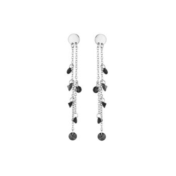 Boucles d'oreilles en acier avec cristaux noirs