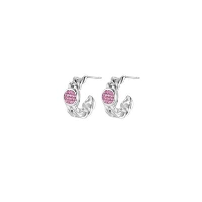Steel earrings with pink crystals