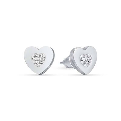 Boucles d'oreilles en acier avec coeurs avec cristaux blancs