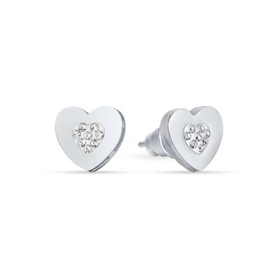 Pendientes de acero con corazones con cristales blancos