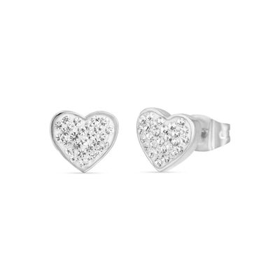 Pendientes de acero con corazones y cristales