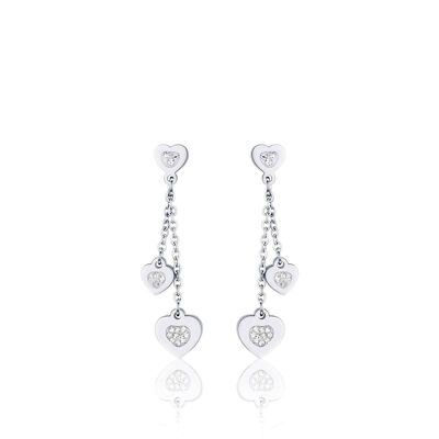 Steel earrings with hearts and white crystals