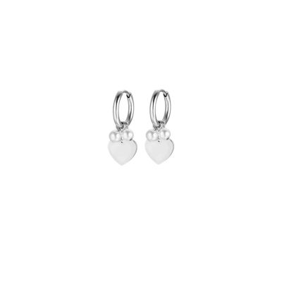 Steel earrings with hearts and white pearls