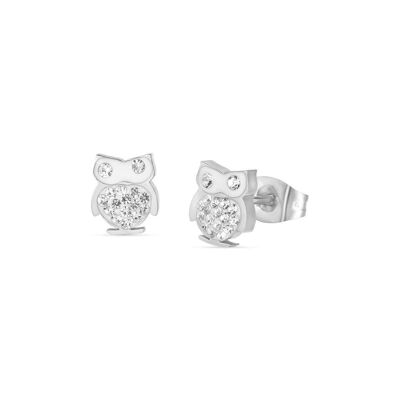 Steel earrings with owl and crystals