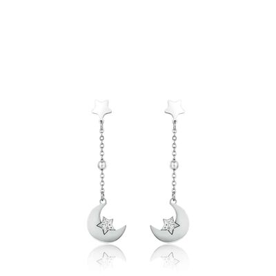 Steel earrings with moons and stars and white crystal