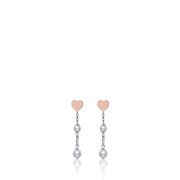 Boucles d'oreilles en acier avec perles blanches et coeurs roses ip