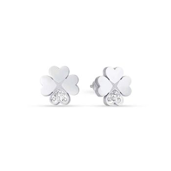 Boucles d'oreilles en acier avec trèfles à quatre feuilles avec cristaux blancs