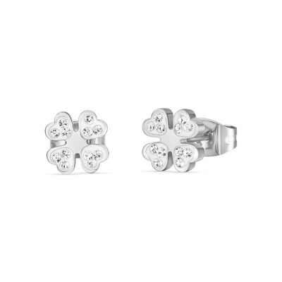 Steel earrings with four-leaf clover and crystals