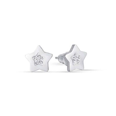 Steel earrings with stars with white crystals