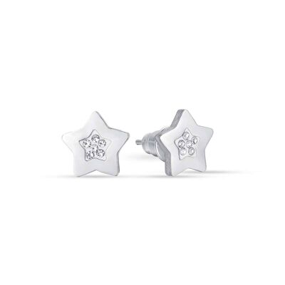 Pendientes de acero con estrellas con cristales blancos