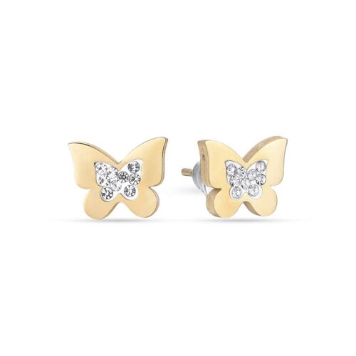 Orecchini in acciaio dorato con farfalle con cristalli