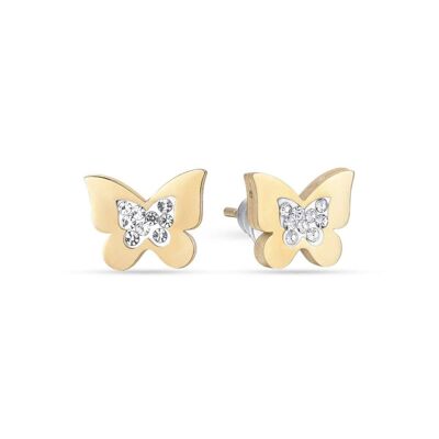 Golden steel earrings with butterflies with crystals