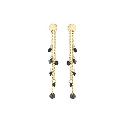 Gold ip steel earrings with black crystals