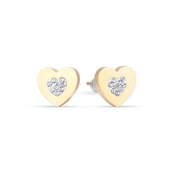 Boucles d'oreilles en acier ip doré avec coeurs avec cristaux blancs