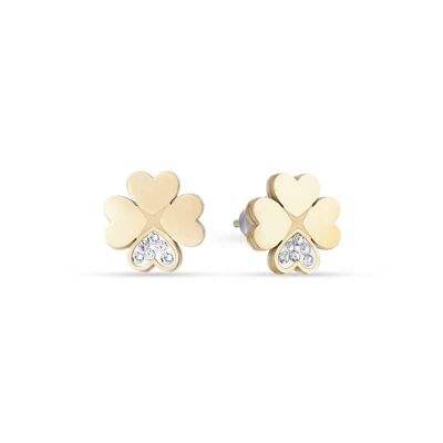 IP gold steel earrings with four-leaf clovers