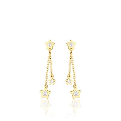 IP gold steel earrings with stars and white crystals