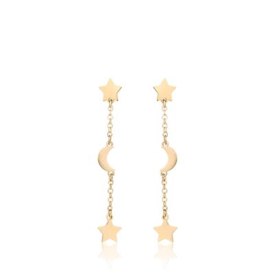 Gold ip steel earrings with stars and moons
