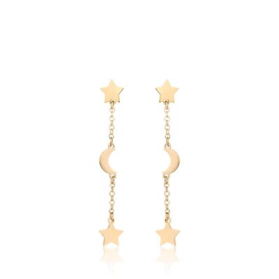 Boucles d'oreilles en acier ip doré avec étoiles et lunes