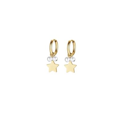 IP gold steel earrings with stars and white pearls