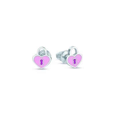 Boucles d'oreilles junior en acier avec coeurs cadenas