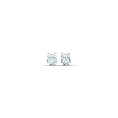 Junior steel owl earrings with white crystals