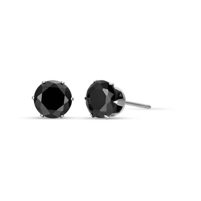 Steel light point earrings with 6mm black crystal